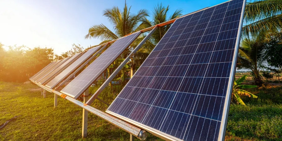 solar power panel for agriculture in a rural houses area