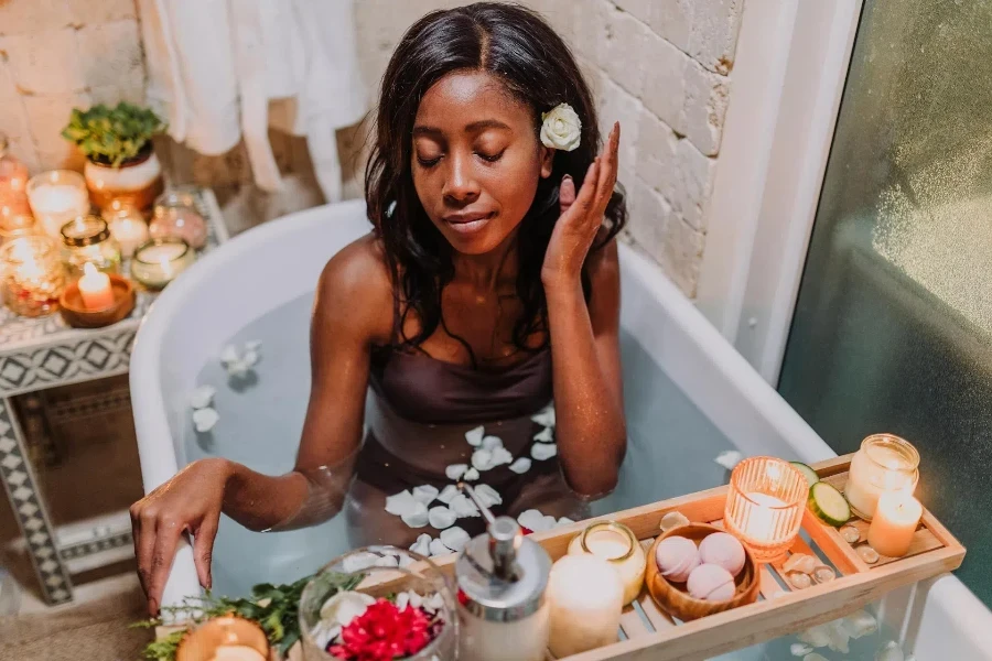 Woman preparing for her bathing rituals