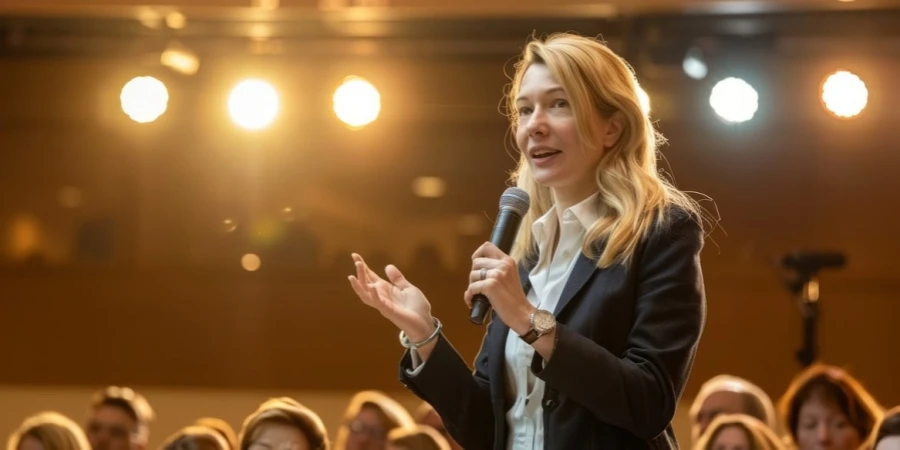 woman, speaker, microphone