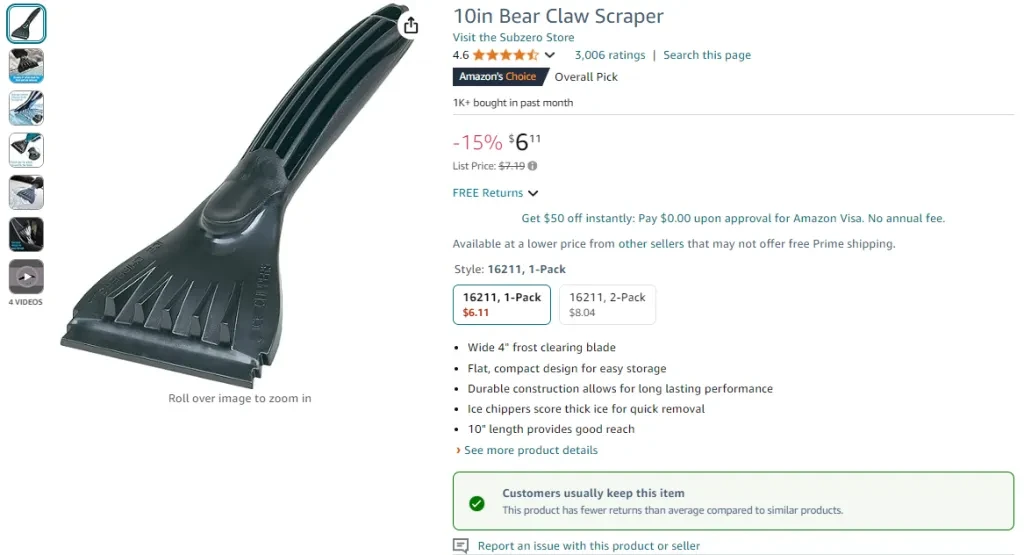 10-inch Bear Claw Ice Scraper