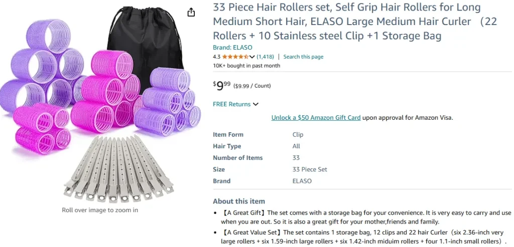 33 Piece Hair Rollers Set, Self Grip Hair Rollers