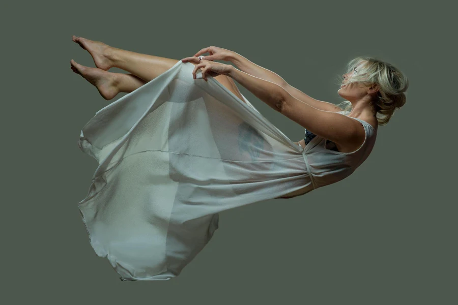 A Falling Woman Wearing a Sheer Dress