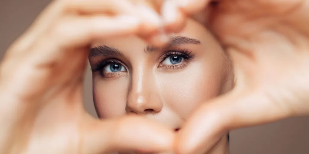 A beautiful lady showing love sign in front of her eyes