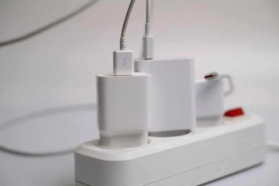 A close-up of a power strip