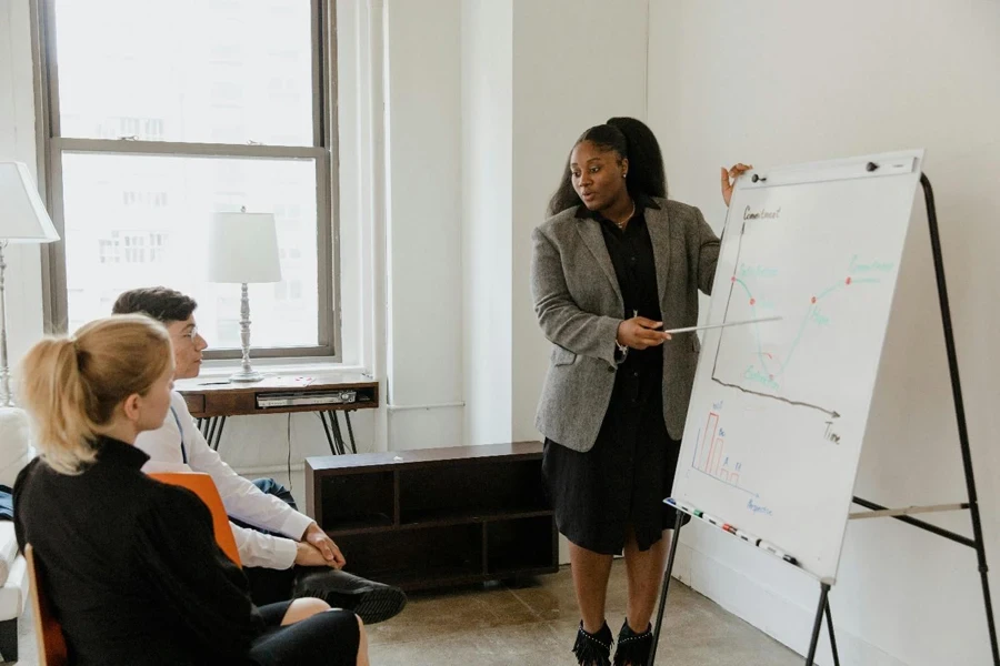 A person standing in front of a whiteboard