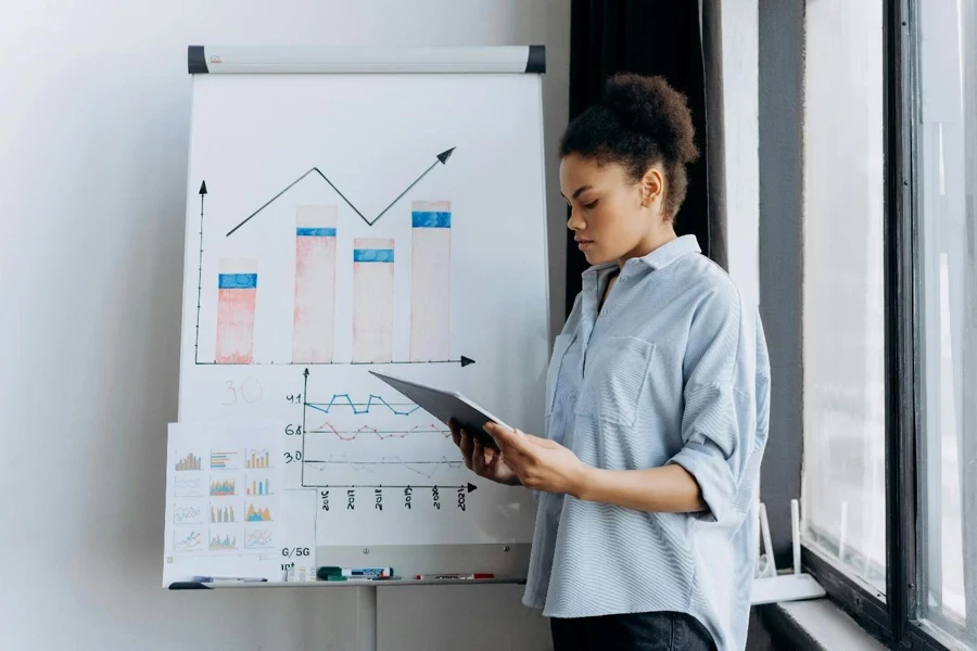 A person standing in front of a whiteboard