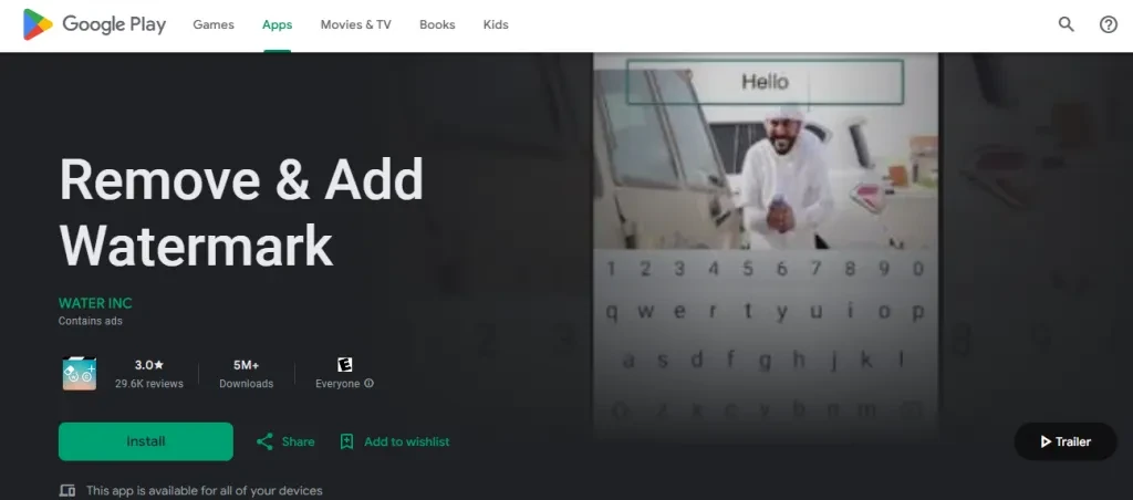 A screenshot of Remove & Add Watermark’s app store page