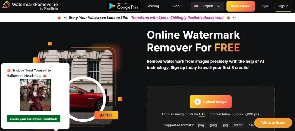 A screenshot of watermarkremover.io’s homepage