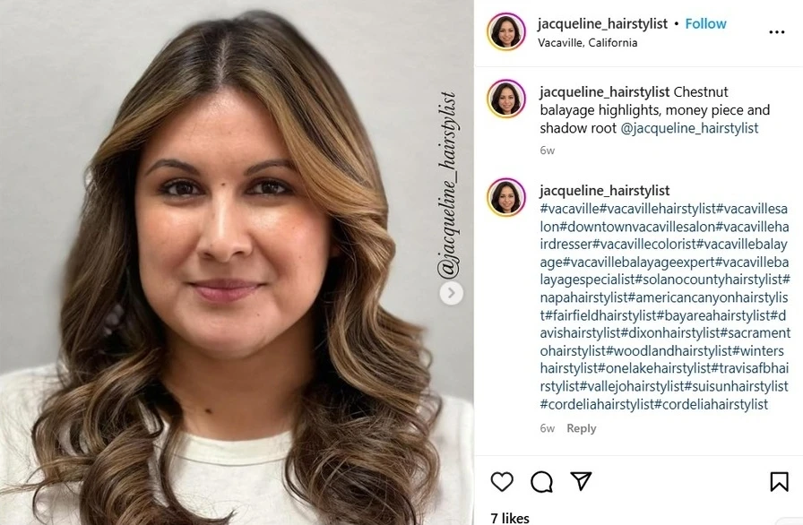 A woman with balayage highlights