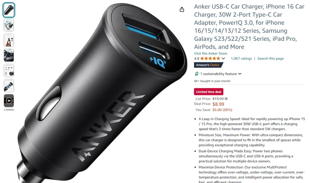 Anker USB-C Car Charger