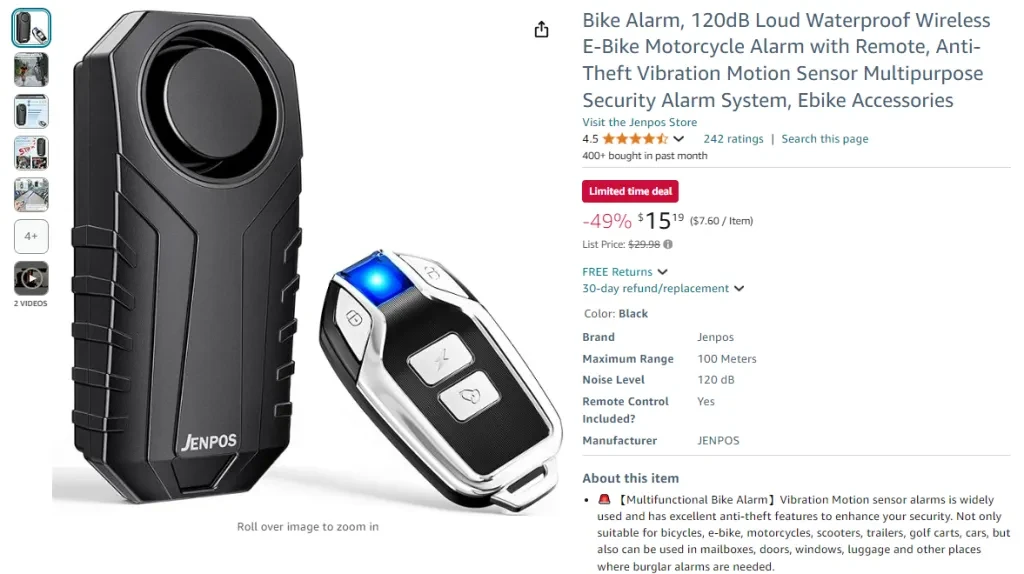 Bike Alarm, 120dB Loud Waterproof Wireless E-Bike Alarm