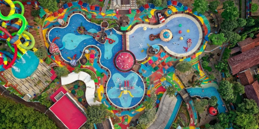 Bird's-eye View of Swimming Pool and Slides