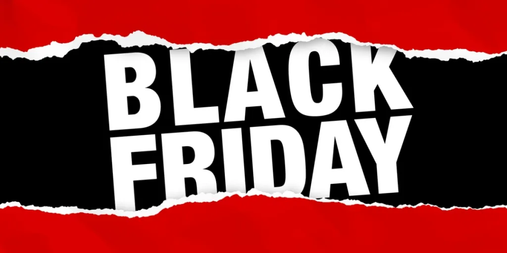 Black Friday advert with a torn red paper effect