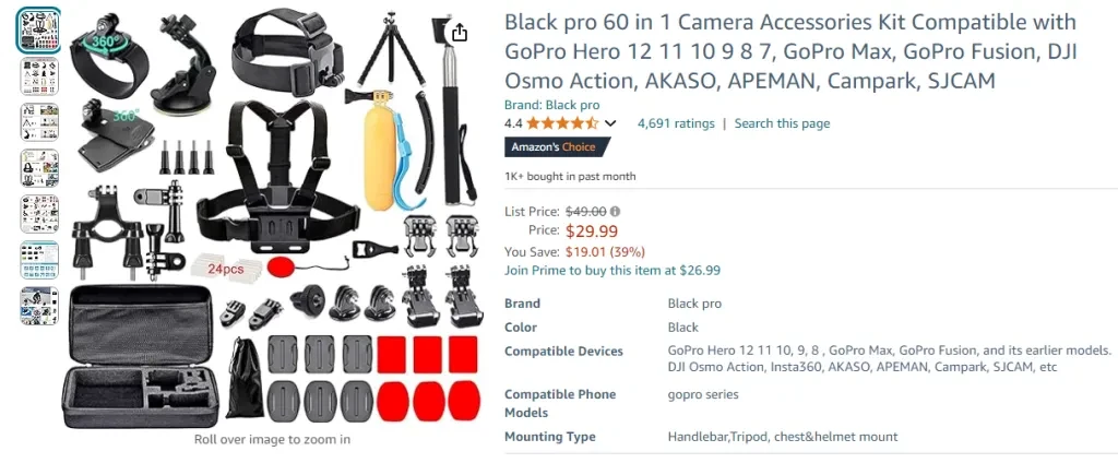 Black Pro 60-in-1 Camera Accessories Kit