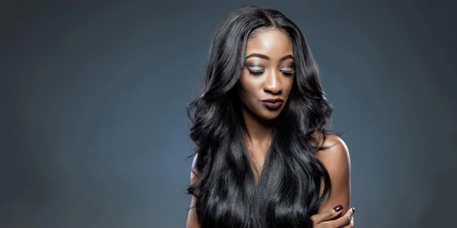 Black Woman with Long Luxurious Shiny Hair