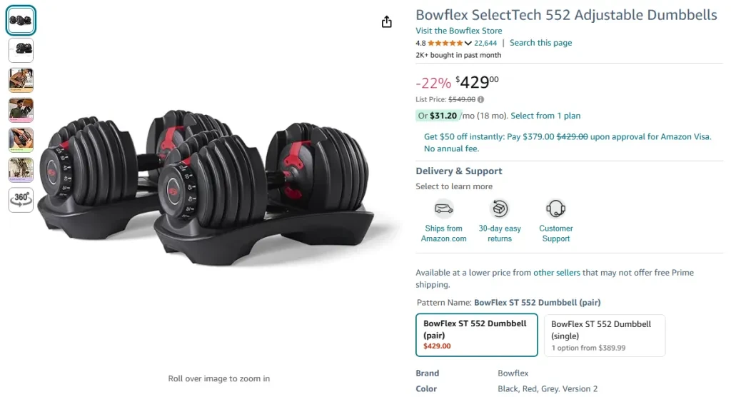 Bowflex SelectTech 552 Adjustable Dumbbells