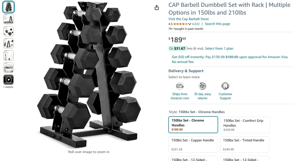 CAP Barbell Dumbbell Set with Rack