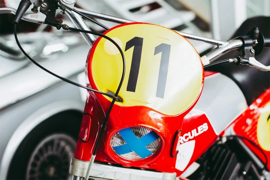 Close-up of a vintage racing motorcycle