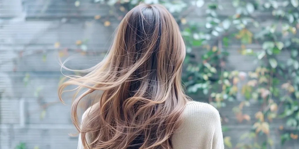 Close-up of a woman’s brown hair flying with the wind