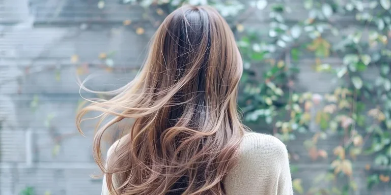 Primer plano del cabello castaño de una mujer ondeando al viento