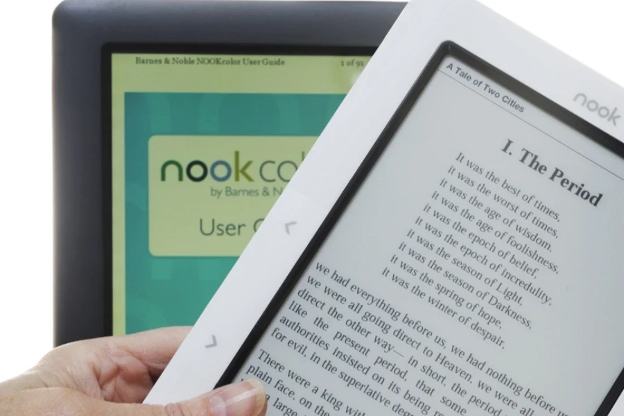 Close-up of two Nook e-reader models