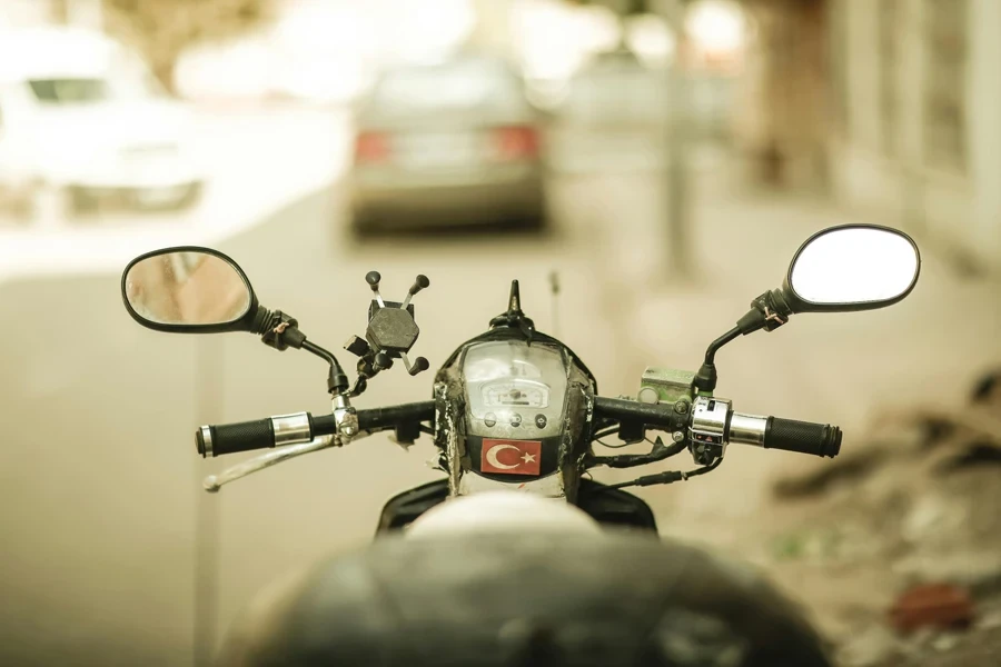 Closeup of a Vintage Motorbike on a Road