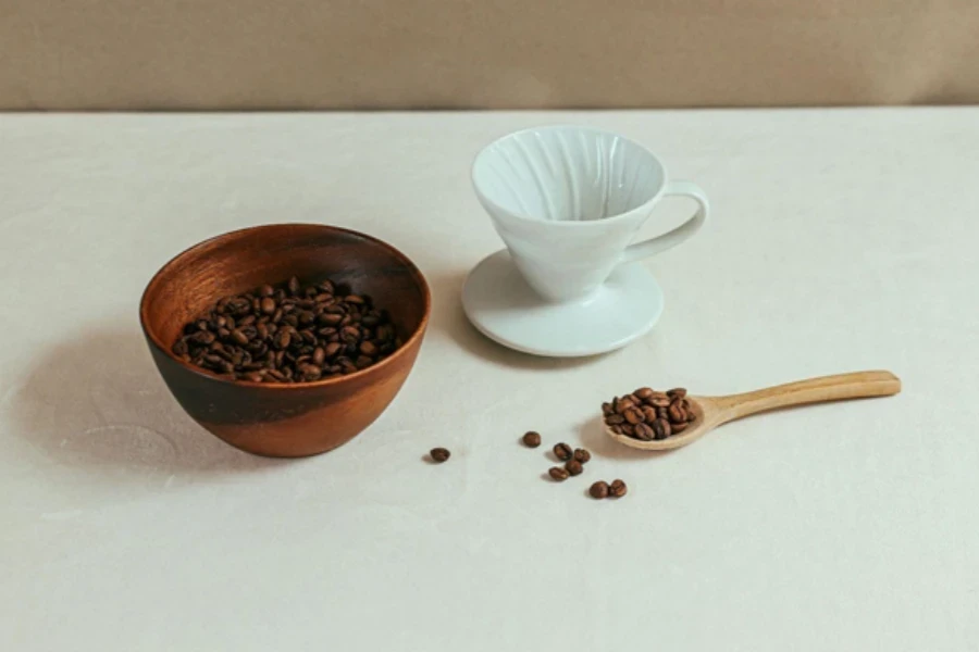 Coffee Beans in the Wooden Bowl