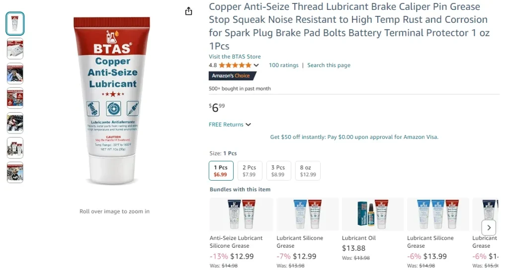 Copper Anti-Seize Thread Lubricant Brake Caliper