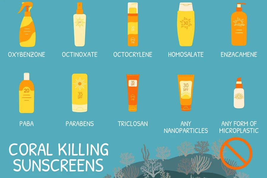 Digital image of sunscreen ingredients that impact corals