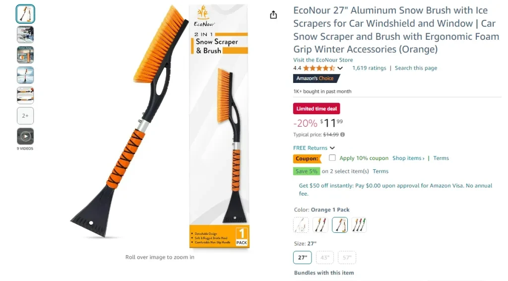 EcoNour 27 Aluminum Snow Brush with Ice Scrapers