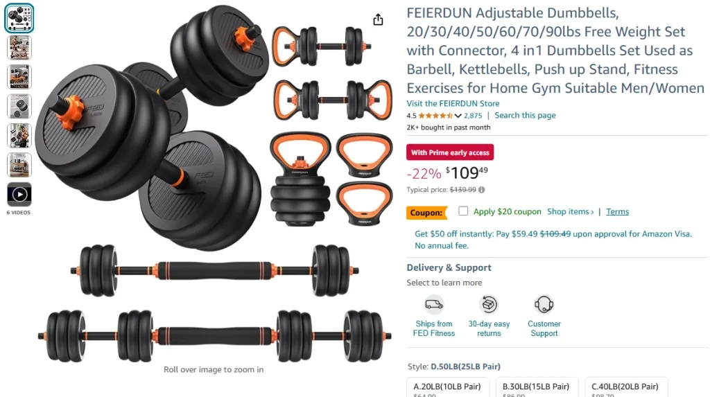 FEIERDUN Adjustable Dumbbells