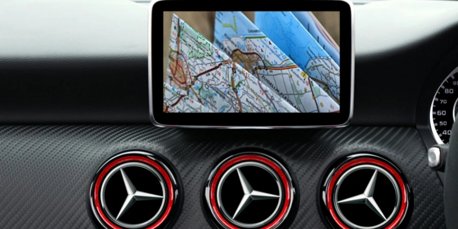 GPS Device Attached On Dash Board