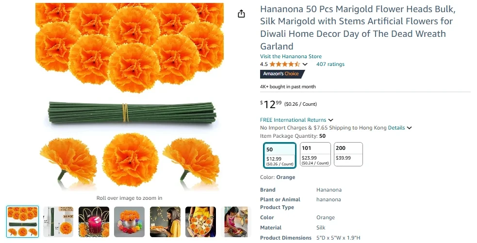 Hananona Marigold Artificial Flowers Garland