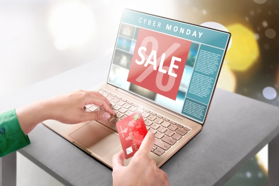 Image of Cyber Monday sale on a laptop screen