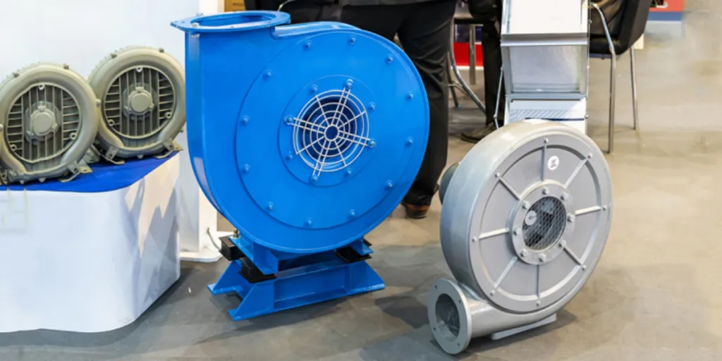 Industrial centrifugal fan electric air blower on ground