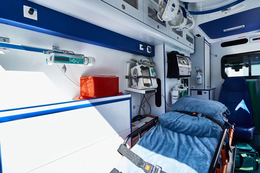 Interior of an ambulance with medical equipment