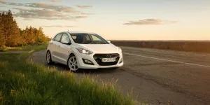 Korean compact hatchback in rural setting