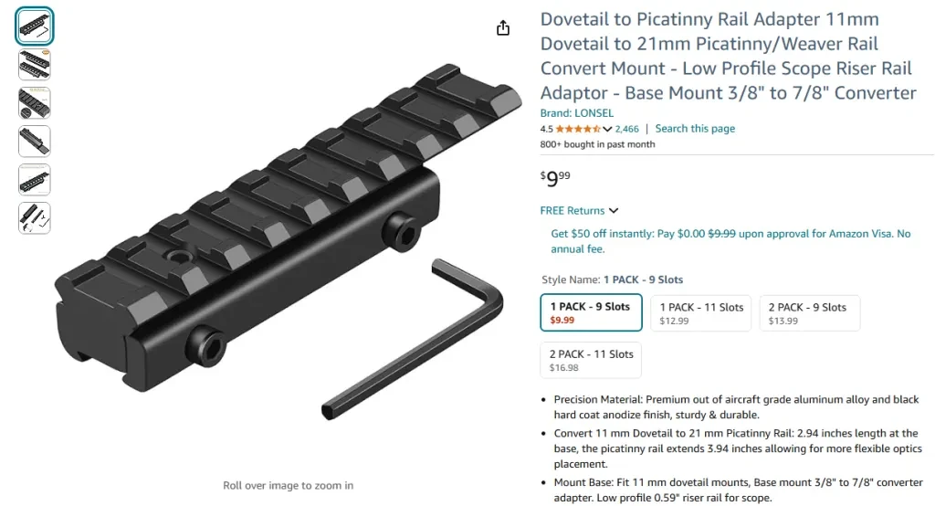 LONSEL Dovetail to Picatinny Rail Adapter