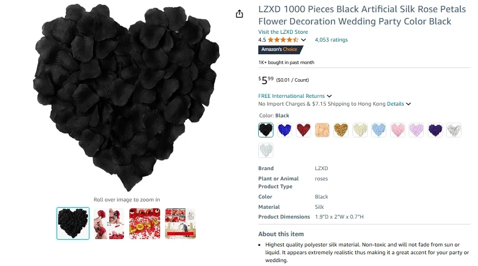 LZXD 1000 Pieces Black Artificial Silk Rose Petals