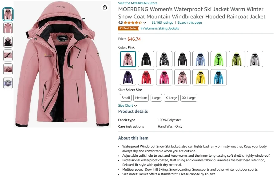 MOERDENG Women's Waterproof Ski Jacket Warm Winter