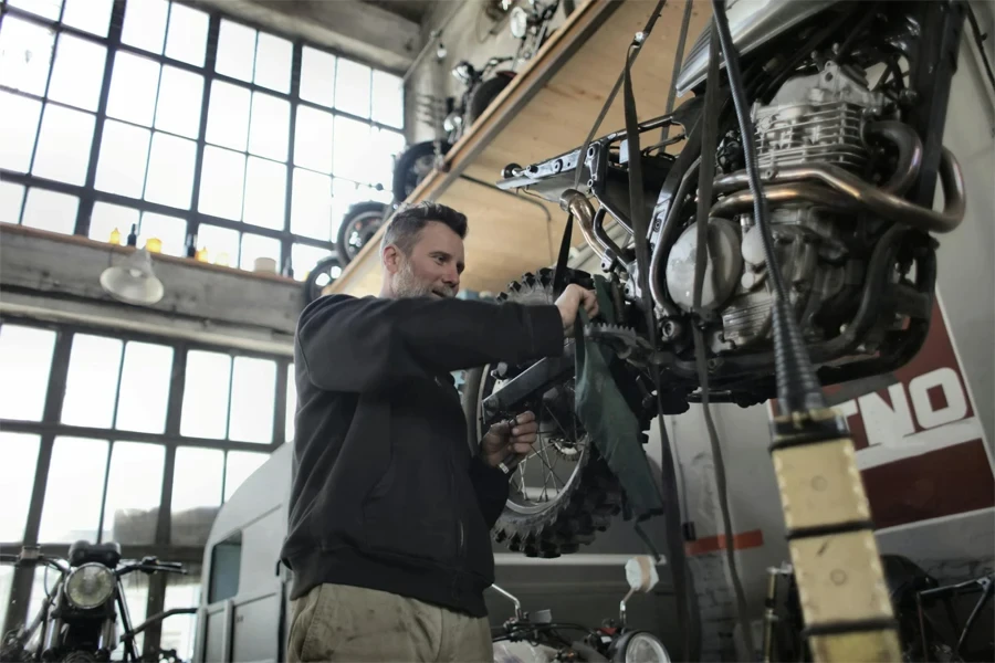 Man working on a bike in a shop