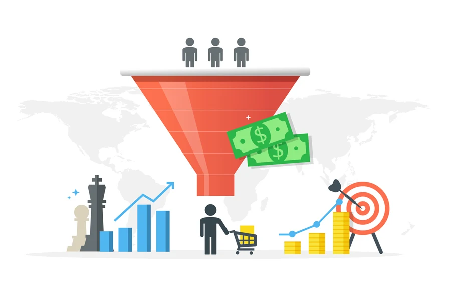 Marketing funnel concept showing lead generation and sales growth