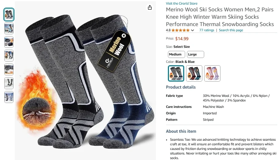 Merino Wool Ski Socks