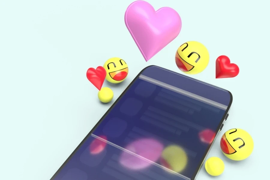 Multiple happy and love emojis on the phone