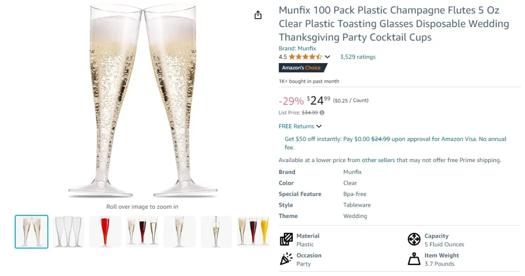 Munfix 100 Pack Plastic Champagne Flutes