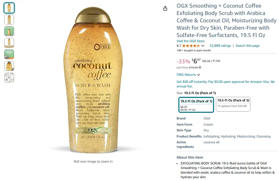 OGX Smoothing + Coconut Coffee Exfoliating Body Scrub