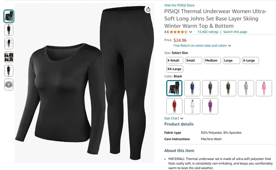 PISIQI Thermal Underwear Women Ultra-Soft Long Johns