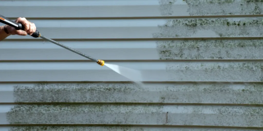 Person doing exterior cleaning with a dry ice blaster