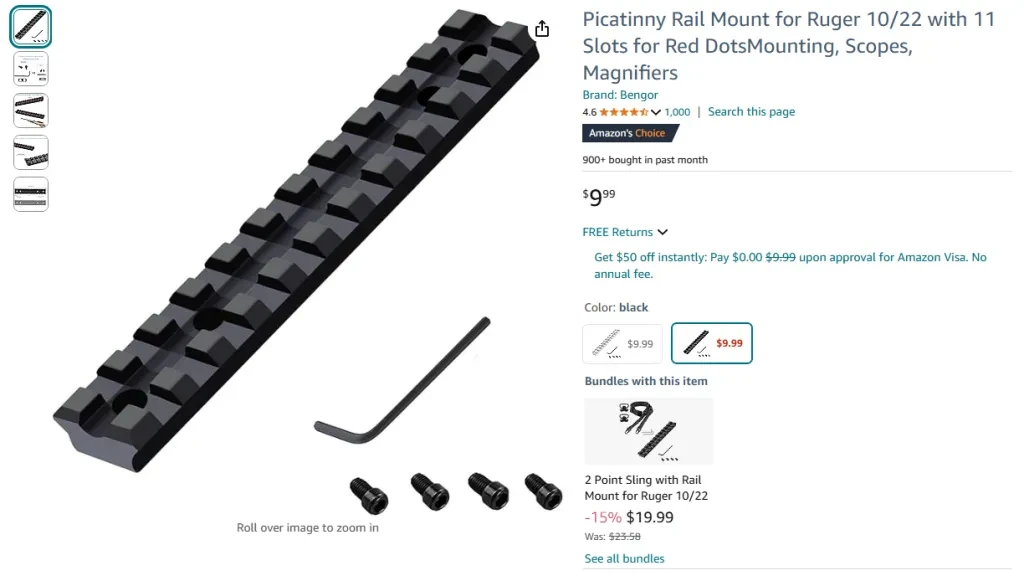 Picatinny Rail Mount for Ruger 1022 with 11 Slots