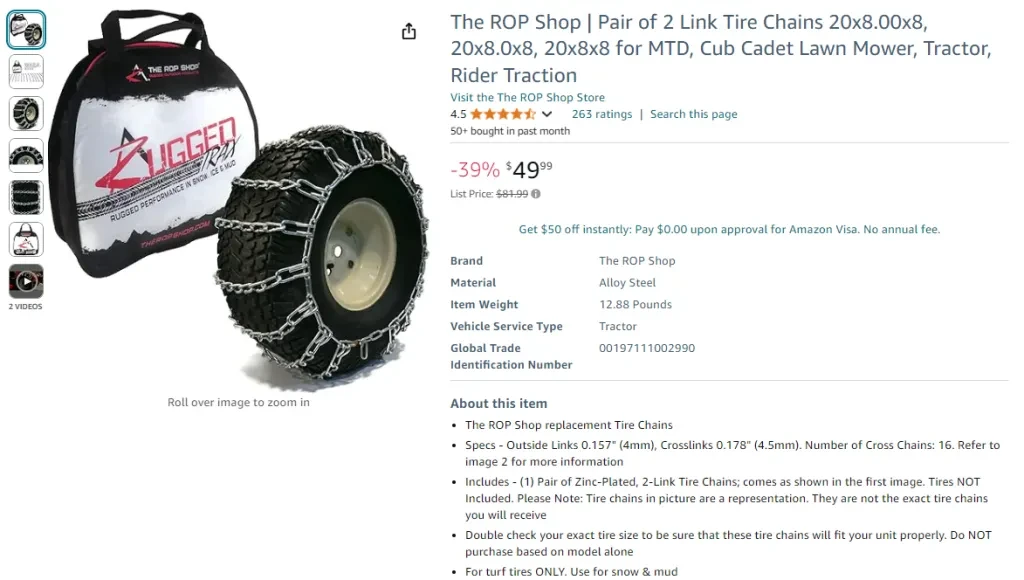 ROP Shop Pair of 2 Link Tire Chains